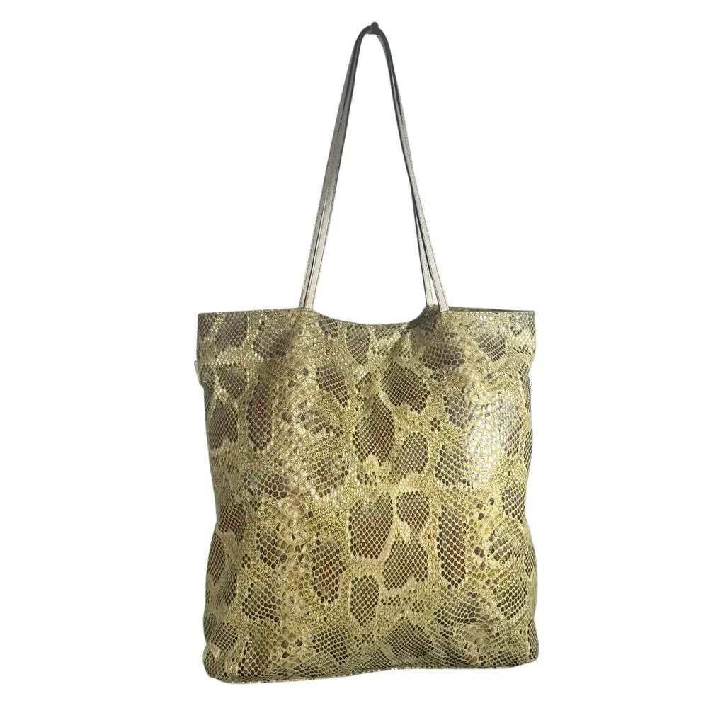 Sorial Gold Snakeskin Embossed Leather Tote Bag Shoulder Shopper
